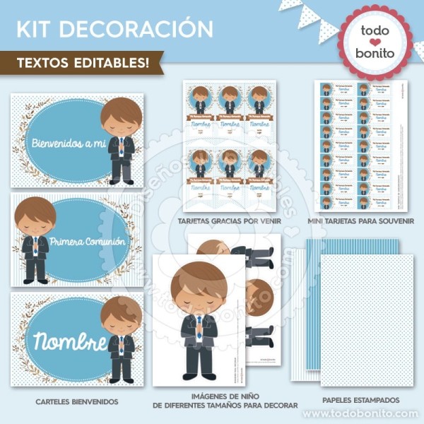 Comunión Modelo Federico kit imprimible decoración de fiesta