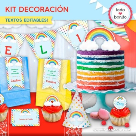 Kit imprimible Arcoiris Decoración colorida para fiestas especiales