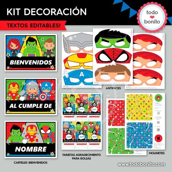 Avengers kit imprimible decoración de fiesta