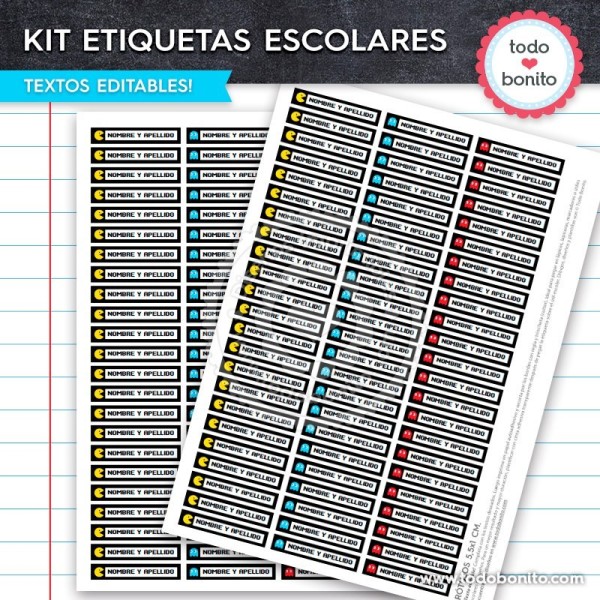 Pacman Kit Imprimible Etiquetas Escolares