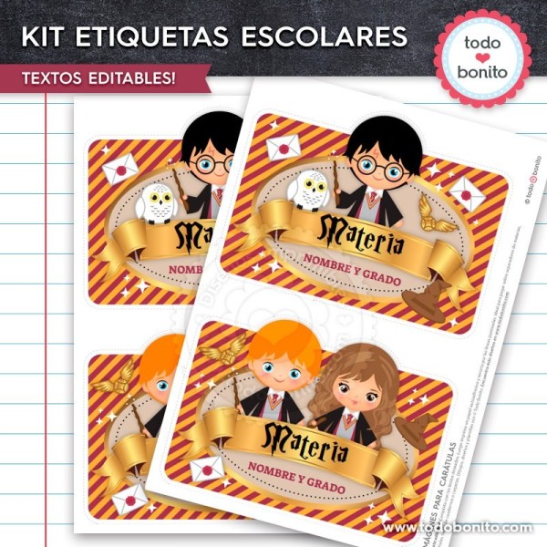 Harry Potter kit imprimible de etiquetas escolares magia para tus útiles