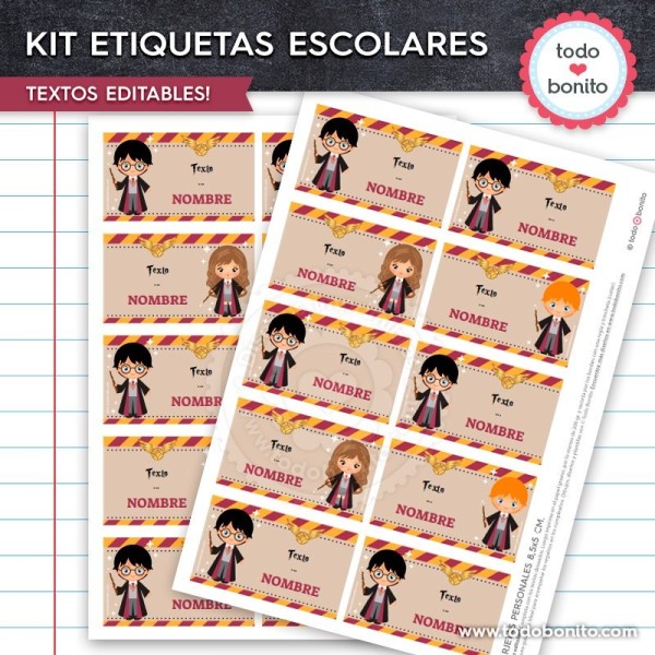 Harry Potter kit imprimible de etiquetas escolares magia para tus útiles