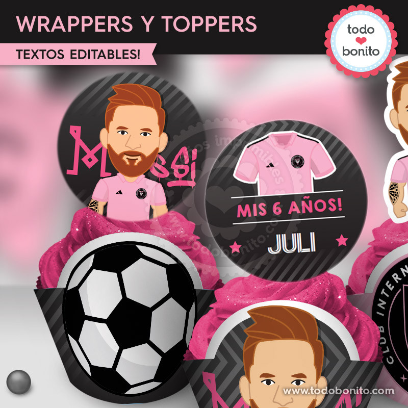 Messi Inter Miami Wrappers Y Toppers Para Cupcakes