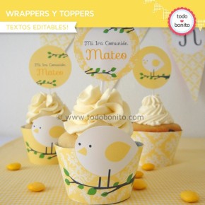 Pajarito amarillo: wrappers y toppers