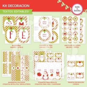 Navidad verde y rojo: kit decoración imprimible