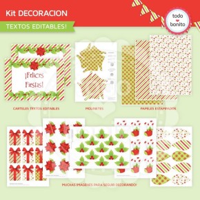 Navidad verde y rojo: kit decoración imprimible