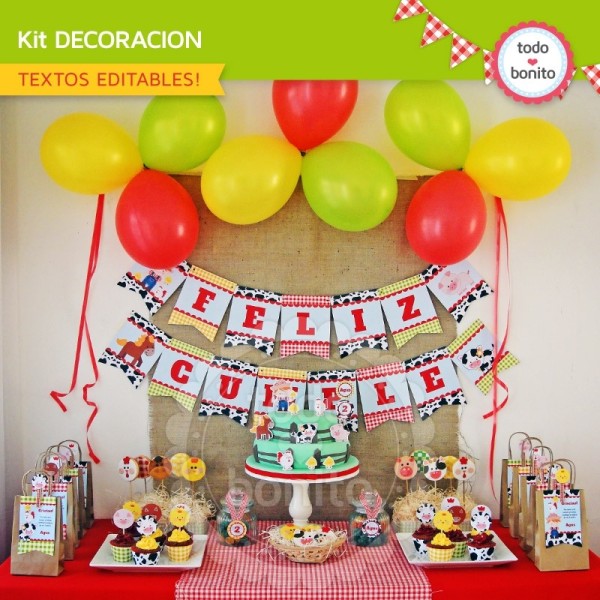 Kit Cumpleaños Decoración Granja De Zenón Niños