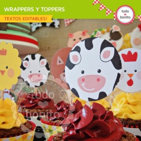 Granja: wrappers y toppers para cupcakes