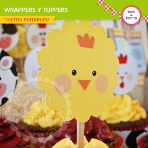 Granja: wrappers y toppers para cupcakes