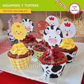 Granja: wrappers y toppers para cupcakes