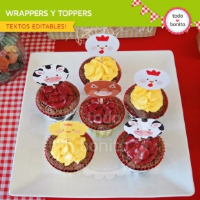 Granja: wrappers y toppers para cupcakes