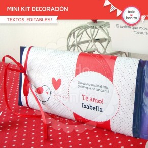 Corazones y pajaritos: kit imprimible decoración de fiesta