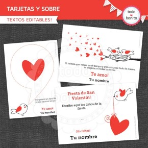 Corazones y pajaritos: tarjetas, papel carta y sobre