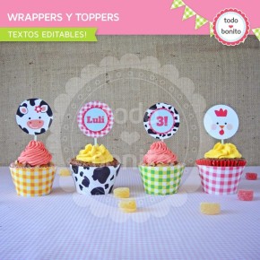 Granja nenas: wrappers y toppers para cupcakes