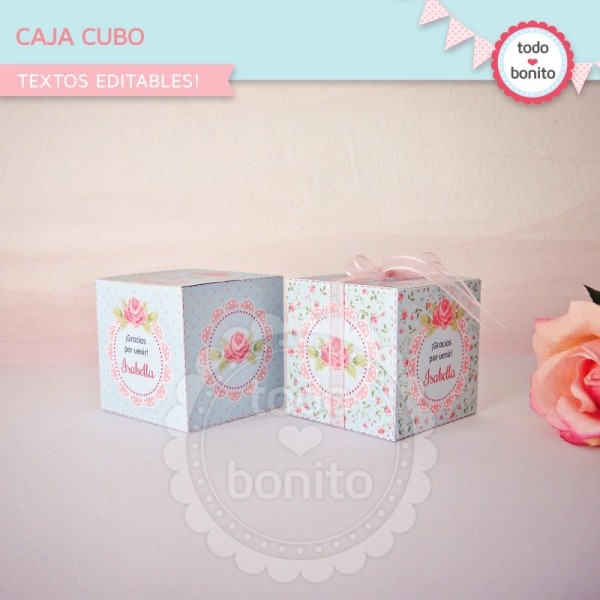 Shabby Chic Aqua+Rosa: cajitas cubo