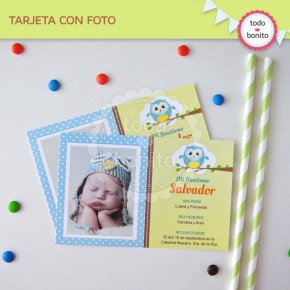 Búhos niños: tarjeta con foto