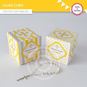 Cruz gris y amarillo: cajita cubo