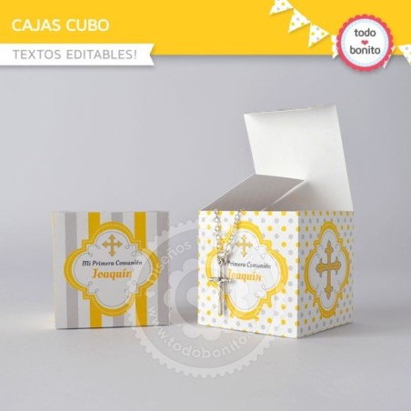 Cruz gris y amarillo: cajita cubo