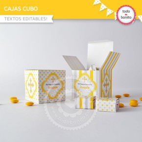 Cruz gris y amarillo: cajita cubo