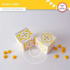 Cruz gris y amarillo: cajita cubo