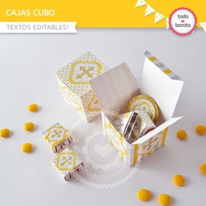 Cruz gris y amarillo: cajita cubo