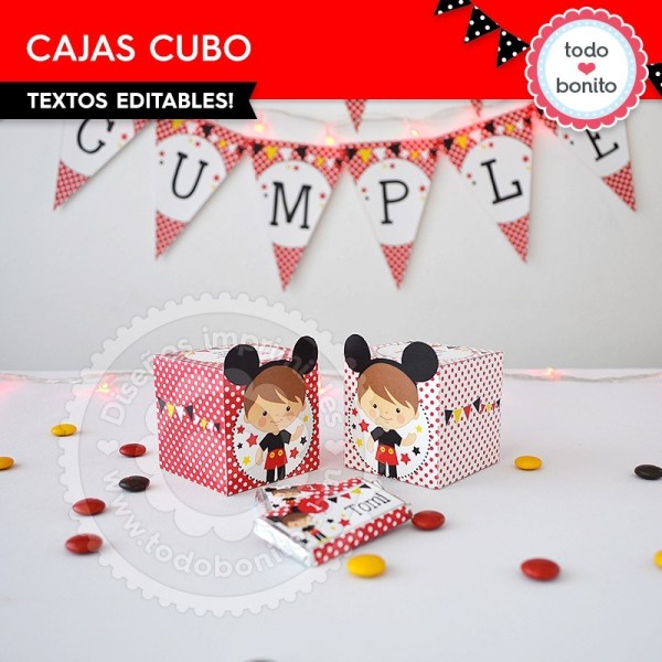 Orejas Mickey Rojo: cajita cubo