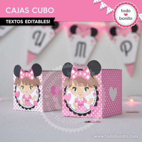 Orejas Minnie Rosa: cajita cubo