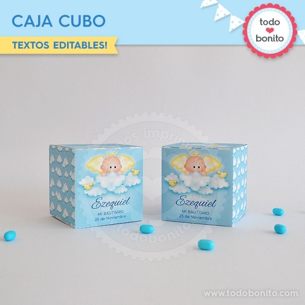 Angelito bebé celeste: cajita cubo