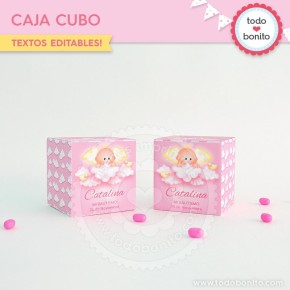 Angelito bebé rosa: cajita cubo