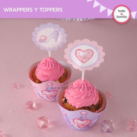 Princesa: wrappers y toppers para cupcakes