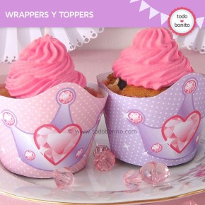 Princesa: wrappers y toppers para cupcakes