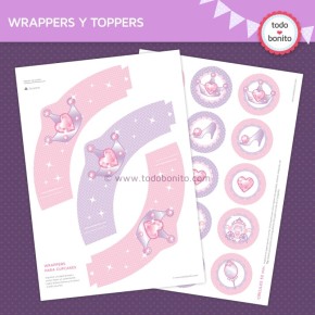 Princesa: wrappers y toppers para cupcakes