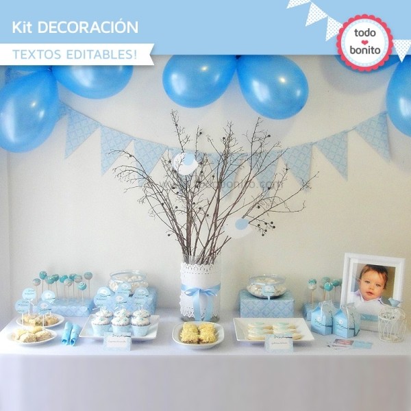 Pajarito bebé celeste: Kit decoración para imprimir