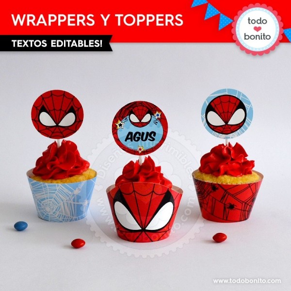 Hombre Araña: wrappers y toppers para cupcakes