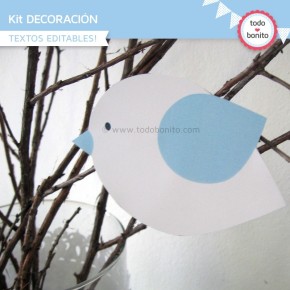 Pajarito bebé celeste: Kit decoración