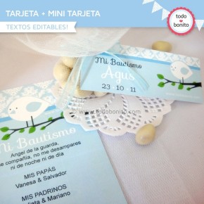 Pajarito bebé celeste:  tarjeta + mini tarjeta