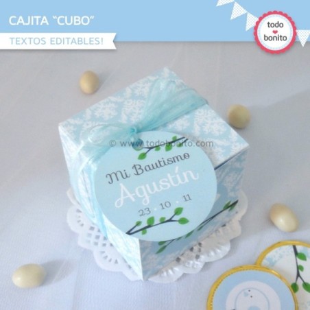 Pajarito bebé celeste: cajita cubo