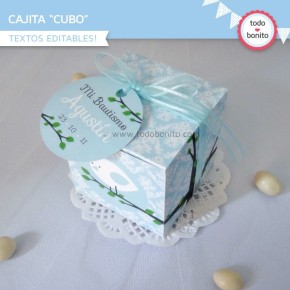 Pajarito bebé celeste: cajita cubo