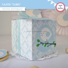 Pajarito bebé celeste: cajita cubo