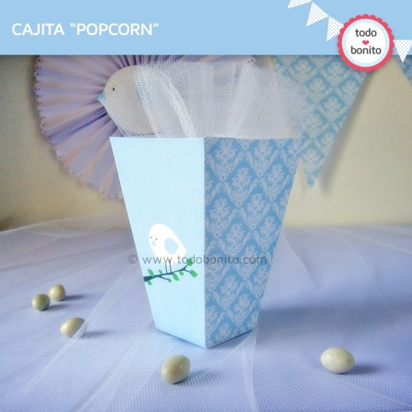 Pajarito bebé celeste: cajita popcorn