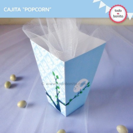 Pajarito bebé celeste: cajita popcorn