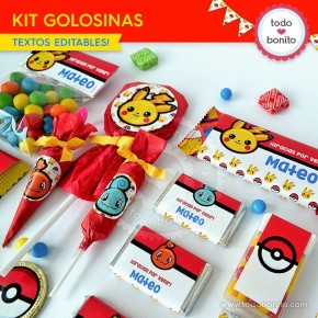 Kit imprimible candy bar Pokemon para cumpleaños