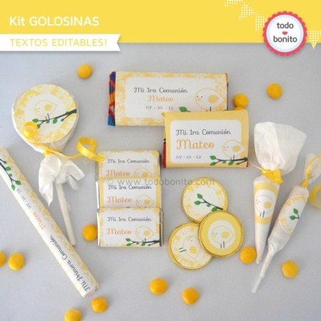 Pajarito amarillo: kit etiquetas de golosinas