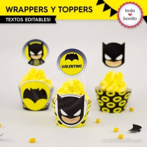 Batman: wrappers y toppers para cupcakes