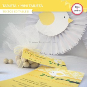 Pajarito amarillo:  tarjeta + mini tarjeta