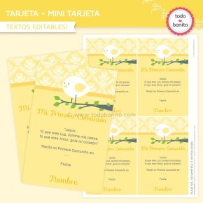 Pajarito amarillo:  tarjeta + mini tarjeta