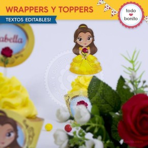 La Bella y la Bestia: wrappers y toppers para cupcakes