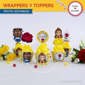 La Bella y la Bestia: wrappers y toppers para cupcakes