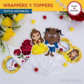 La Bella y la Bestia: wrappers y toppers para cupcakes