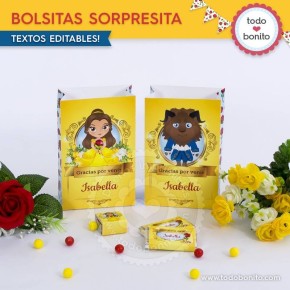 La Bella y la Bestia: bolsa sorpresita para imprimir